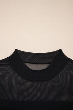 image-Black Sheer Mesh Patchwork Cap Sleeve T Shirt
