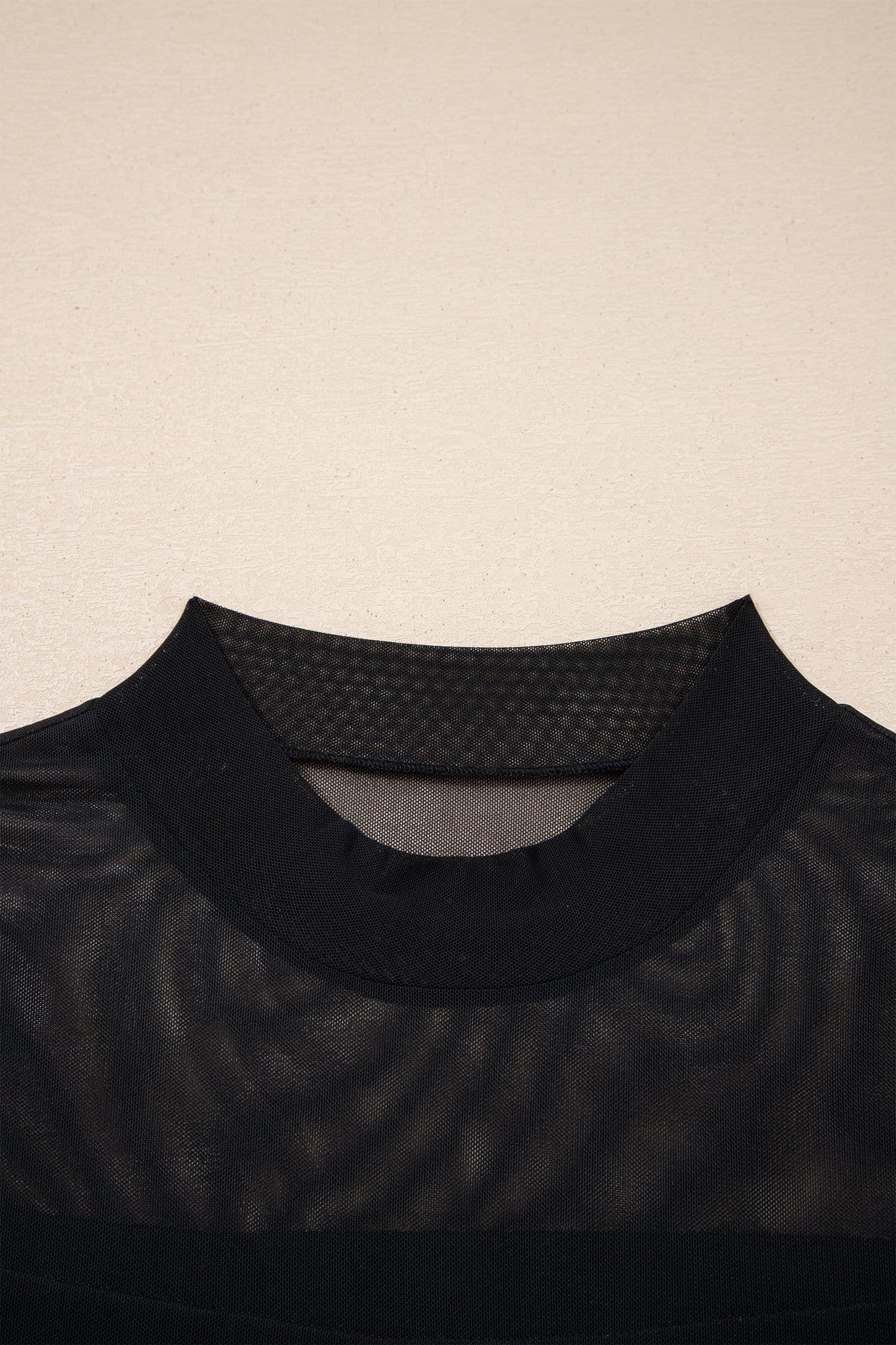 image-Black Sheer Mesh Patchwork Cap Sleeve T Shirt