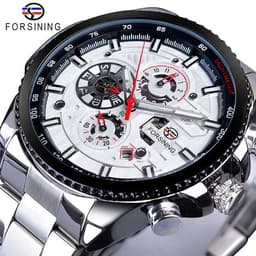 image-Forsining Three Dial Calendar Stainless Steel Men Mechanical Automatic Wrist Watches Top Brand Luxury Military Sport Male Clock