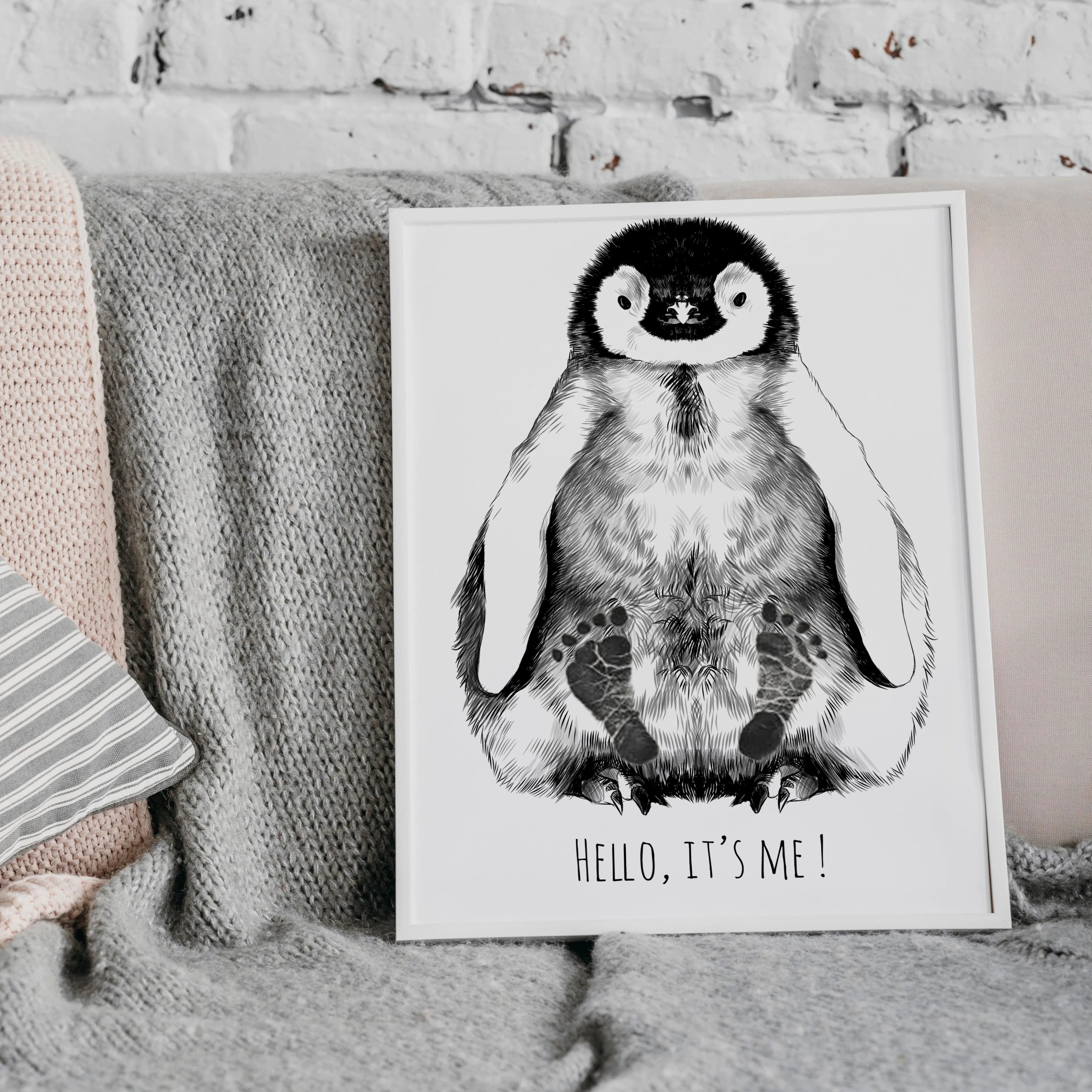 image-Personalized Baby Penguin Footprint Kit, A3 format, white
