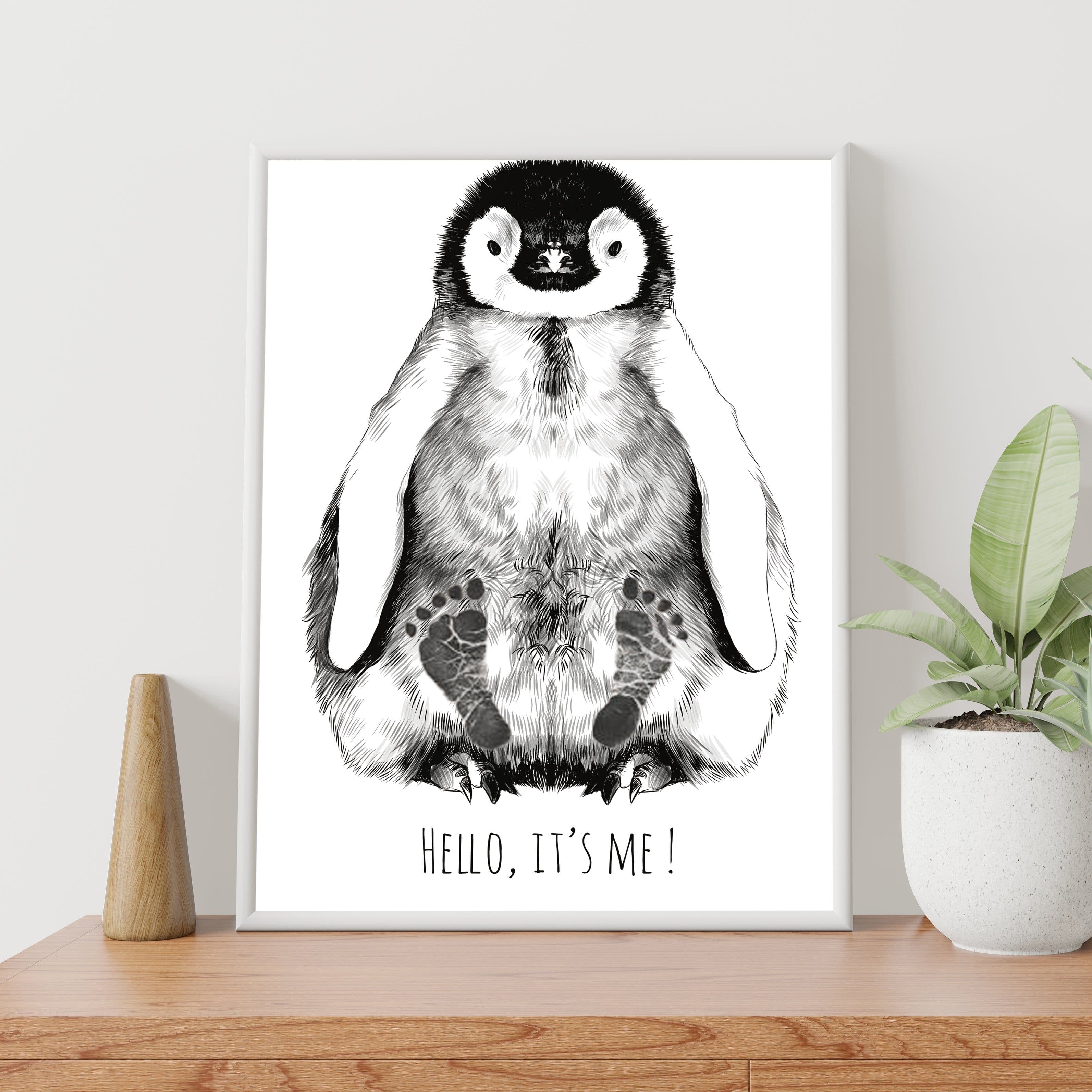image-Personalized Baby Penguin Footprint Kit, A3 format, white
