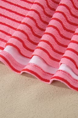 image-Rose Stripe Side Split Knit Tee Drawstring Shorts Set