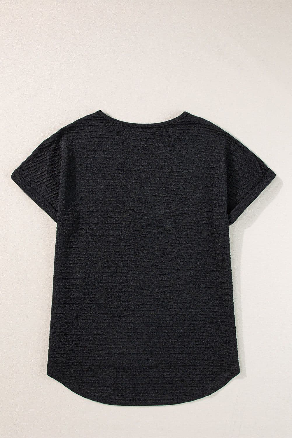 image-Khaki Textured Wide Sleeve V Neck T Shirt