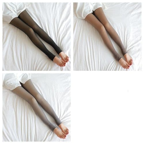 image-Translucent Fleece-Lined Plus Size Leggings - Warm Winter Tights Black, Coffee, Gray