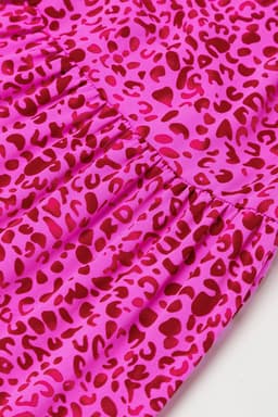 image-Leopard Print Ruffled Tiered Maxi Dress - Rose Red - Elegant Flutter Sleeves