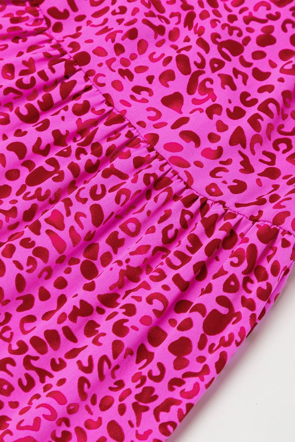image-Leopard Print Ruffled Tiered Maxi Dress - Rose Red - Elegant Flutter Sleeves