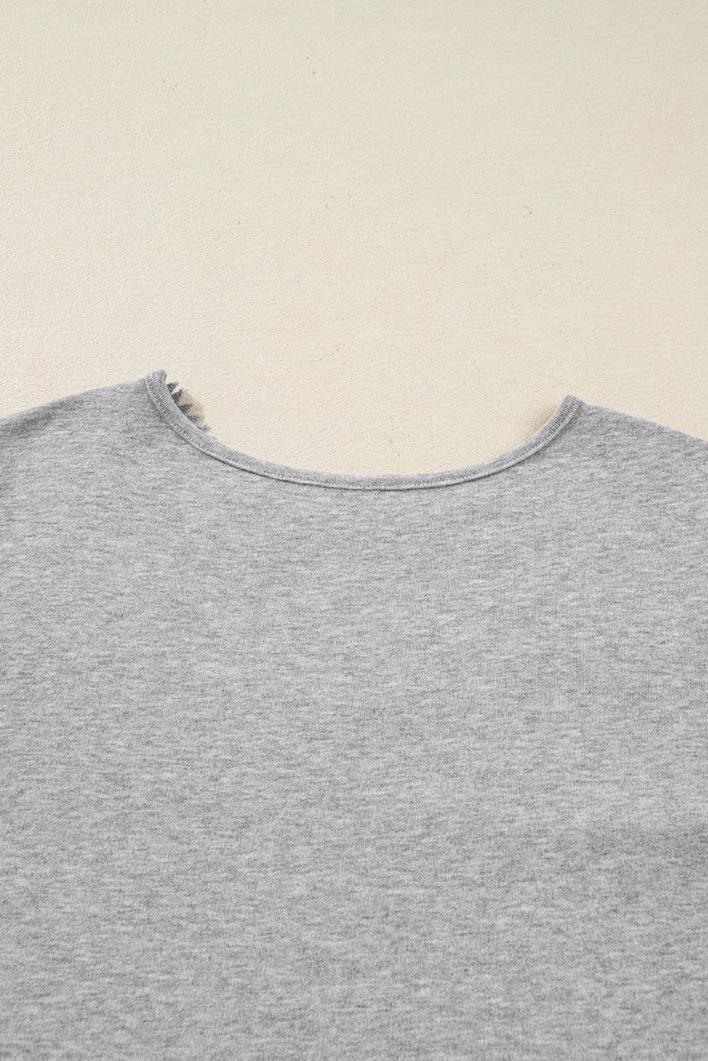 image-Gray Hollowed Lace Ribbed Knit Long Sleeve Patchwork Top