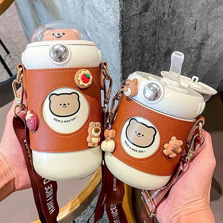 image-Cute Little Bear Water Cup Crossbody Convenient