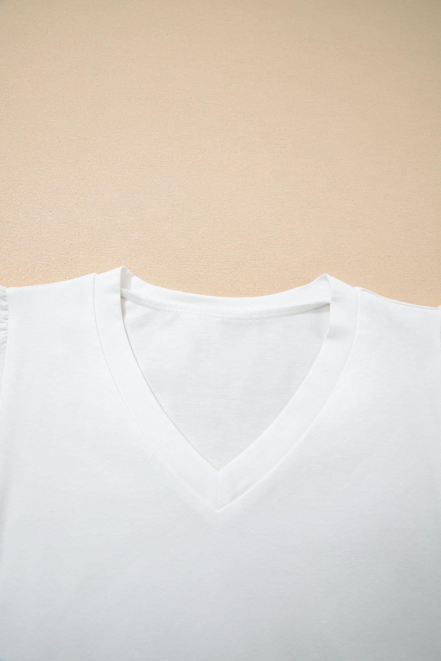 image-White Eyelet Embroidered Flutter Sleeve V-Neck Tee - 95% Cotton