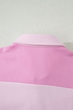 image-Pink Raw Seam Color Block Patchwork Button Polo Collar Mini Dress