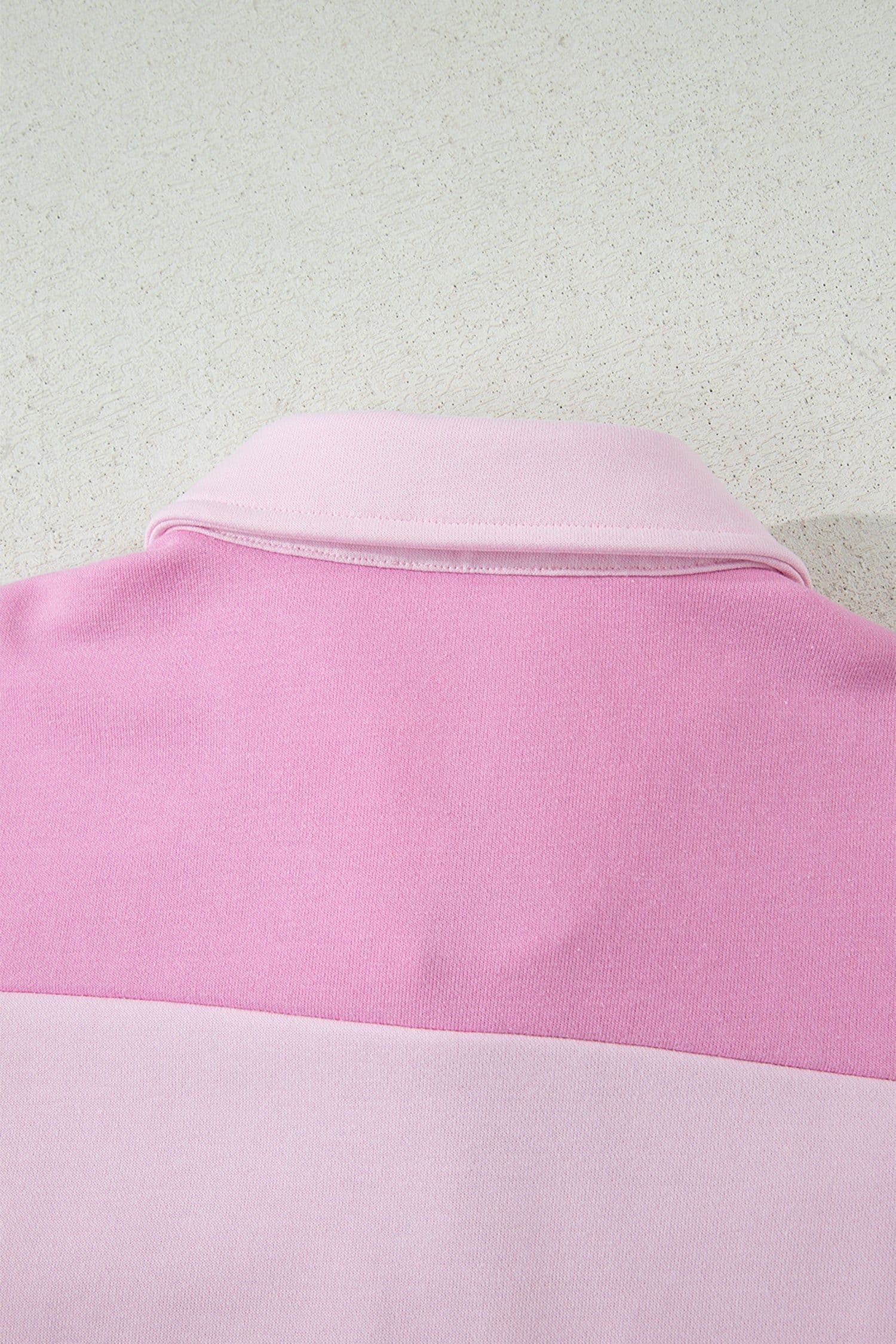 image-Pink Raw Seam Color Block Patchwork Button Polo Collar Mini Dress