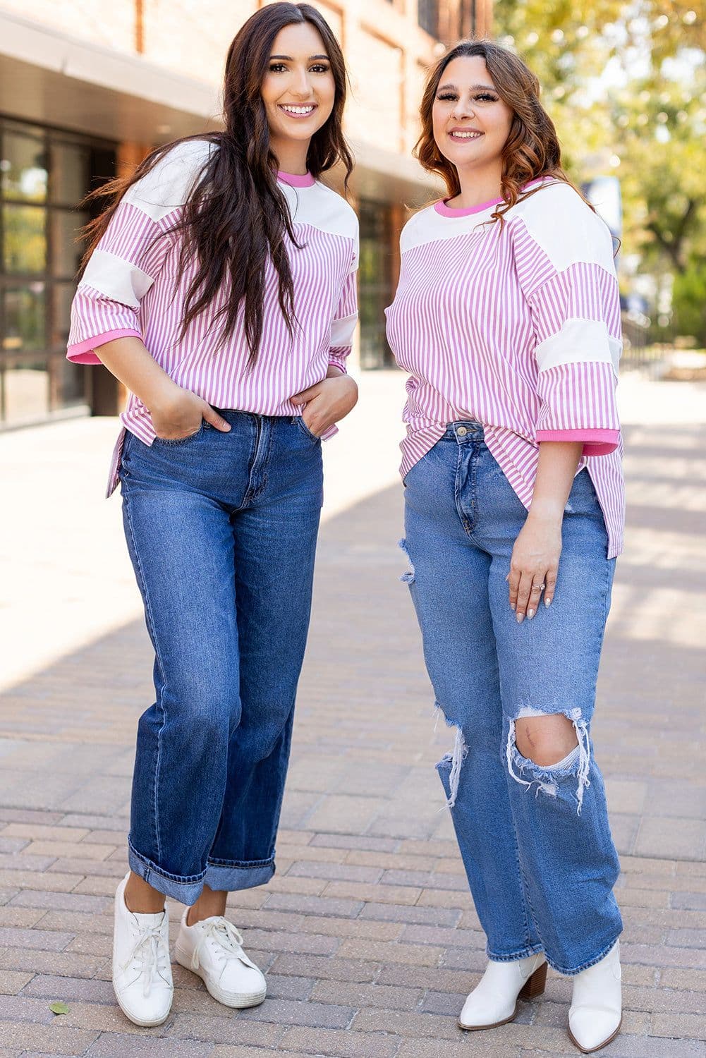 image-Phalaenopsis Striped Patchwork 3/4 Sleeve Top