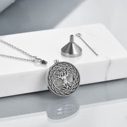 image-Tree of Life Urn Necklace Sterling Silver Circle Cremation Pendant Necklace Family