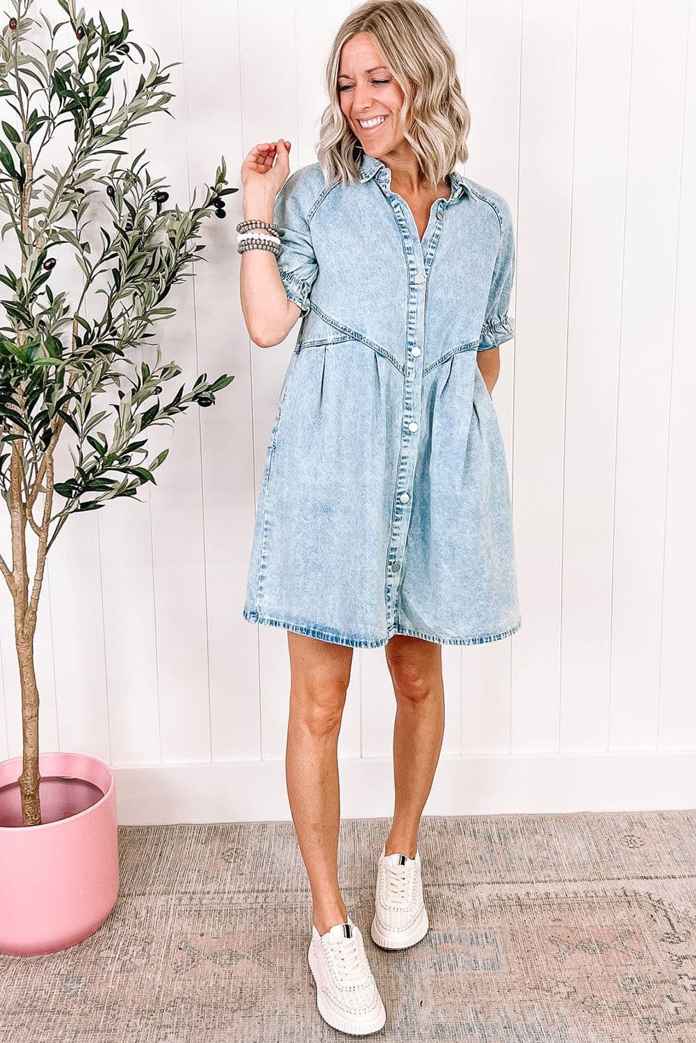 image-Beau Blue Mineral Wash Ruffled Denim Dress