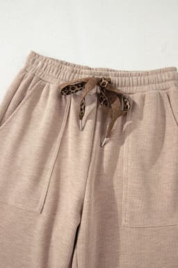 image-Gray Morn Corduroy Leopard Drawstring High Waist Trousers