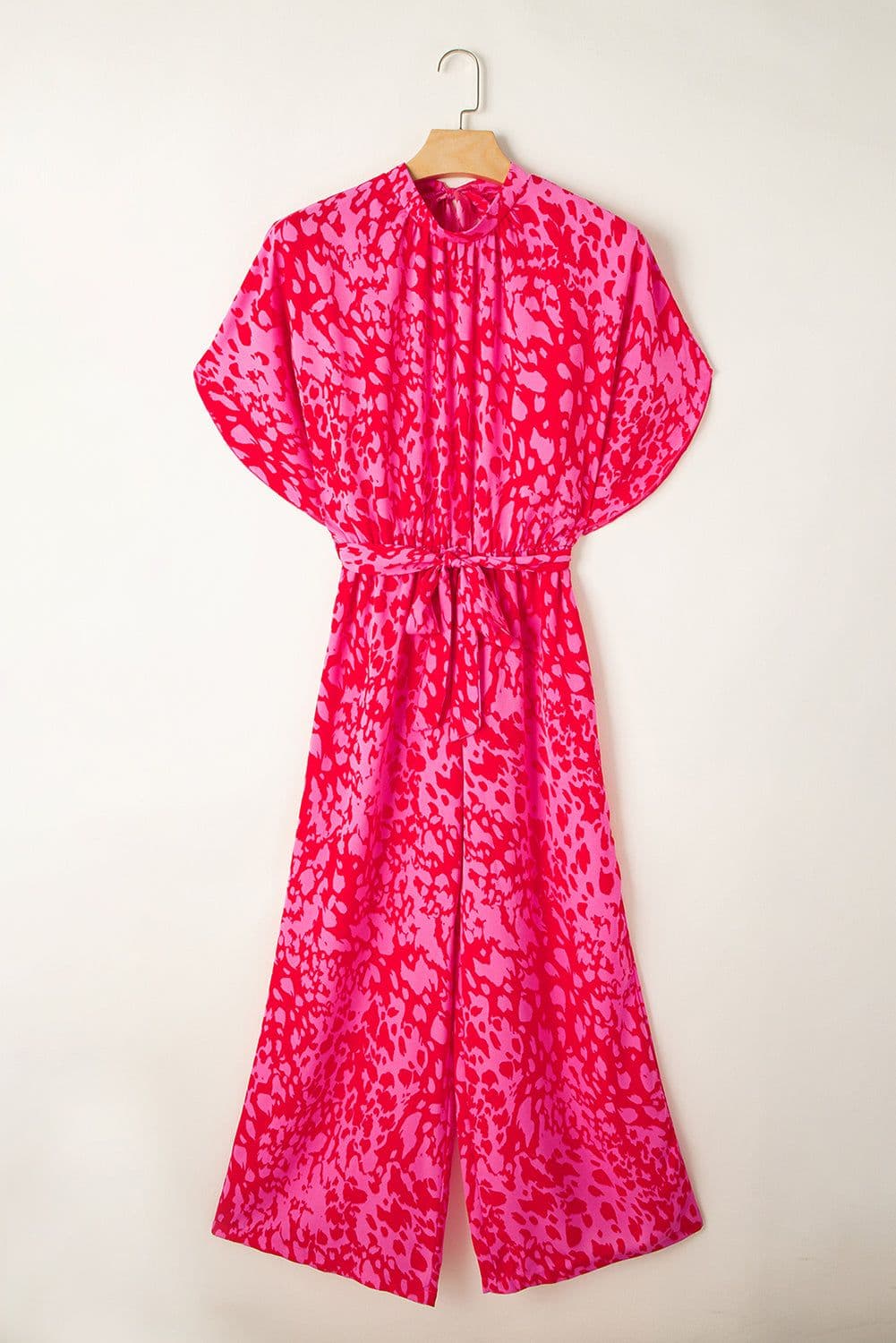 image-Leopard Print Wide Leg Jumpsuit - Rose Belted Loose Fit