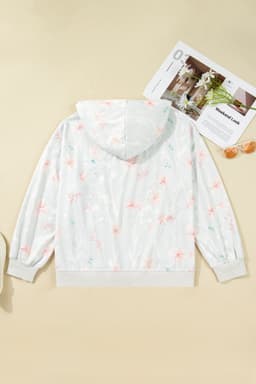 image-Gray Floral Print Plus Size Loose Hoodie