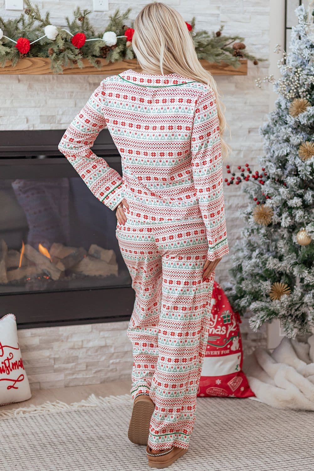 image-White Christmas Pajama Set - Shirt & Pants 2pc