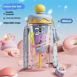 image-Portable Lanyard Strap Plastic Cup Large Capacity Tea Water Separation Water Cup