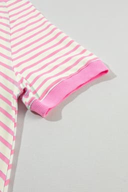 image-Pink Stripe Contrast Patchwork Oversized T-Shirt