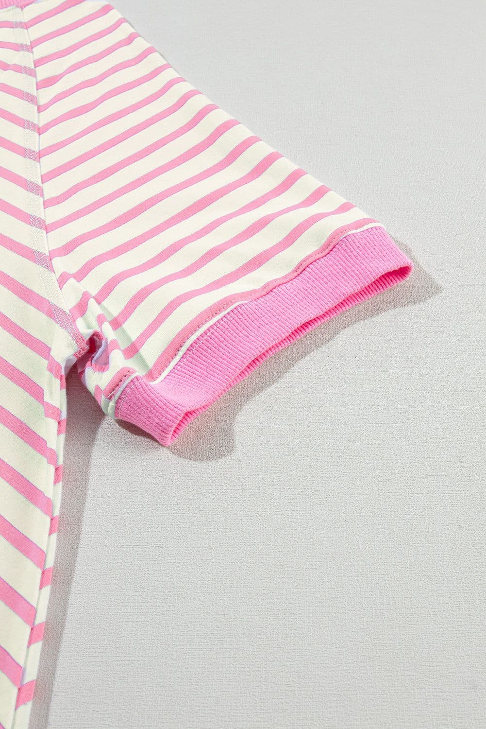 image-Pink Stripe Contrast Patchwork Oversized T-Shirt
