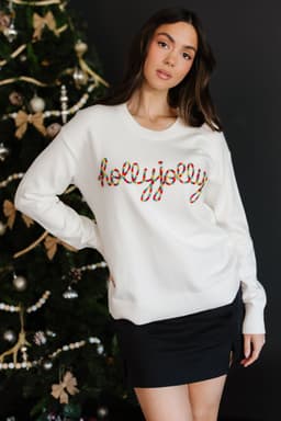 image-Beige Holly Jolly Christmas Knit Sweater
