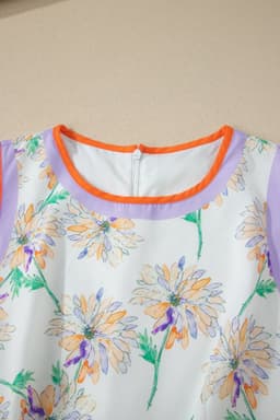 image-White Floral Print Color Block Maxi Dress Belted