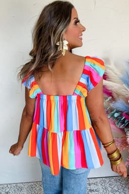 image-Red Stripe Ruffled Straps Babydoll Tank Top - Cute Babydoll Design with Stripes