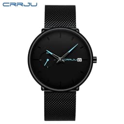 image-CRRJU Mens Watches Luxury Sport Wrist Watch Unique Design Stainless Steel Auto Date Mesh Strap Men Fashion Casual Quartz Watches