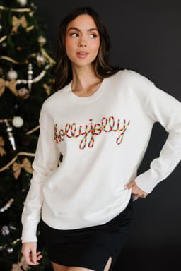 image-Beige Holly Jolly Christmas Knit Sweater