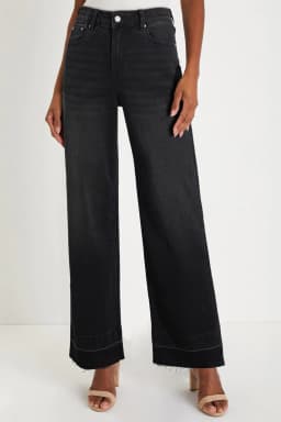 image-Black Raw Hem Unique Cuffs Straight High Rise Loose Jeans