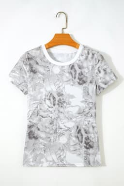 image-Gray Abstract Woodland Print Slim Fitted T Shirt