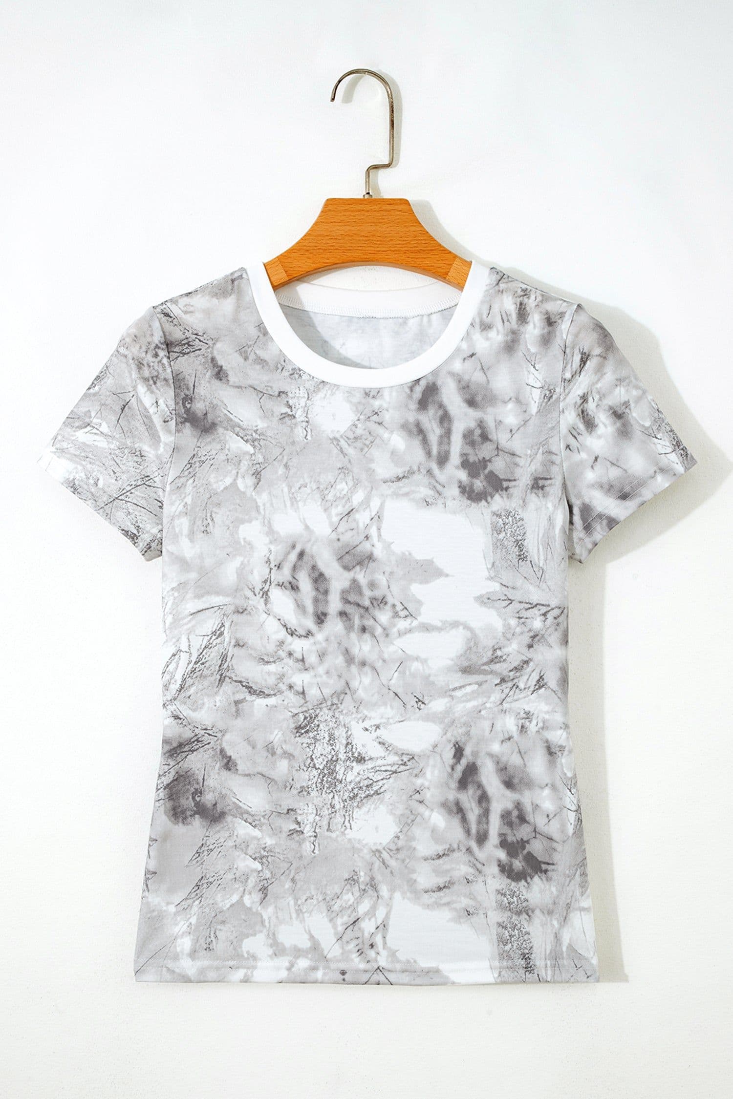 image-Gray Abstract Woodland Print Slim Fitted T Shirt