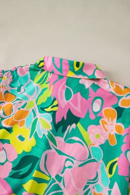 image-Green Floral Puff Sleeve Collar Buttoned Babydoll Dress