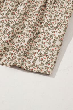 image-Floral Print Puff Sleeve Smocked Top with Peplum Waist V-Neck