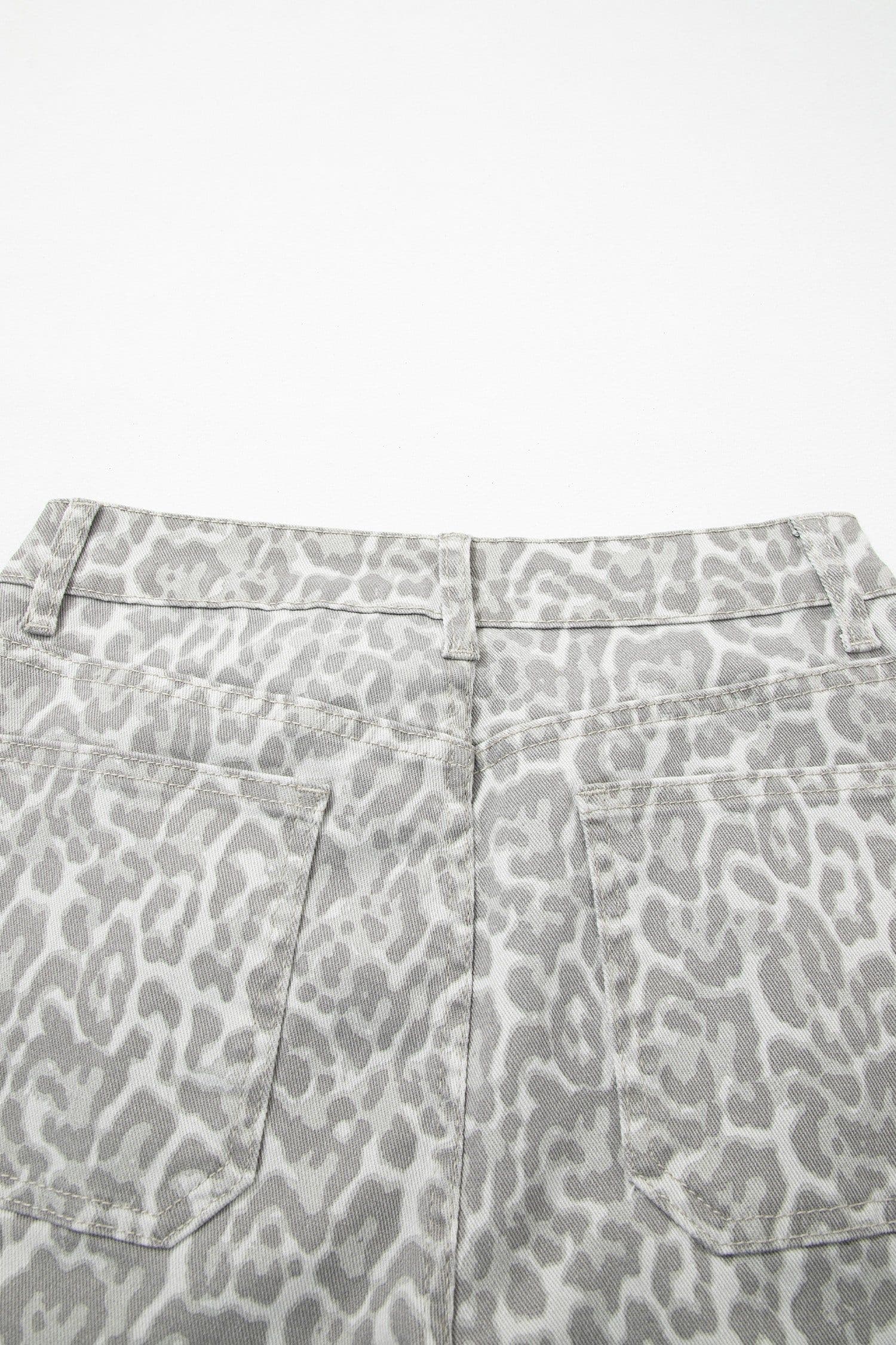 image-Sky Blue Leopard Frayed Wide Leg Jeans