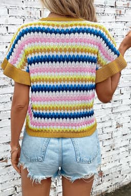 image-Fiery Red Trimmed Ruffle Sleeve Colorful Textured Sweater