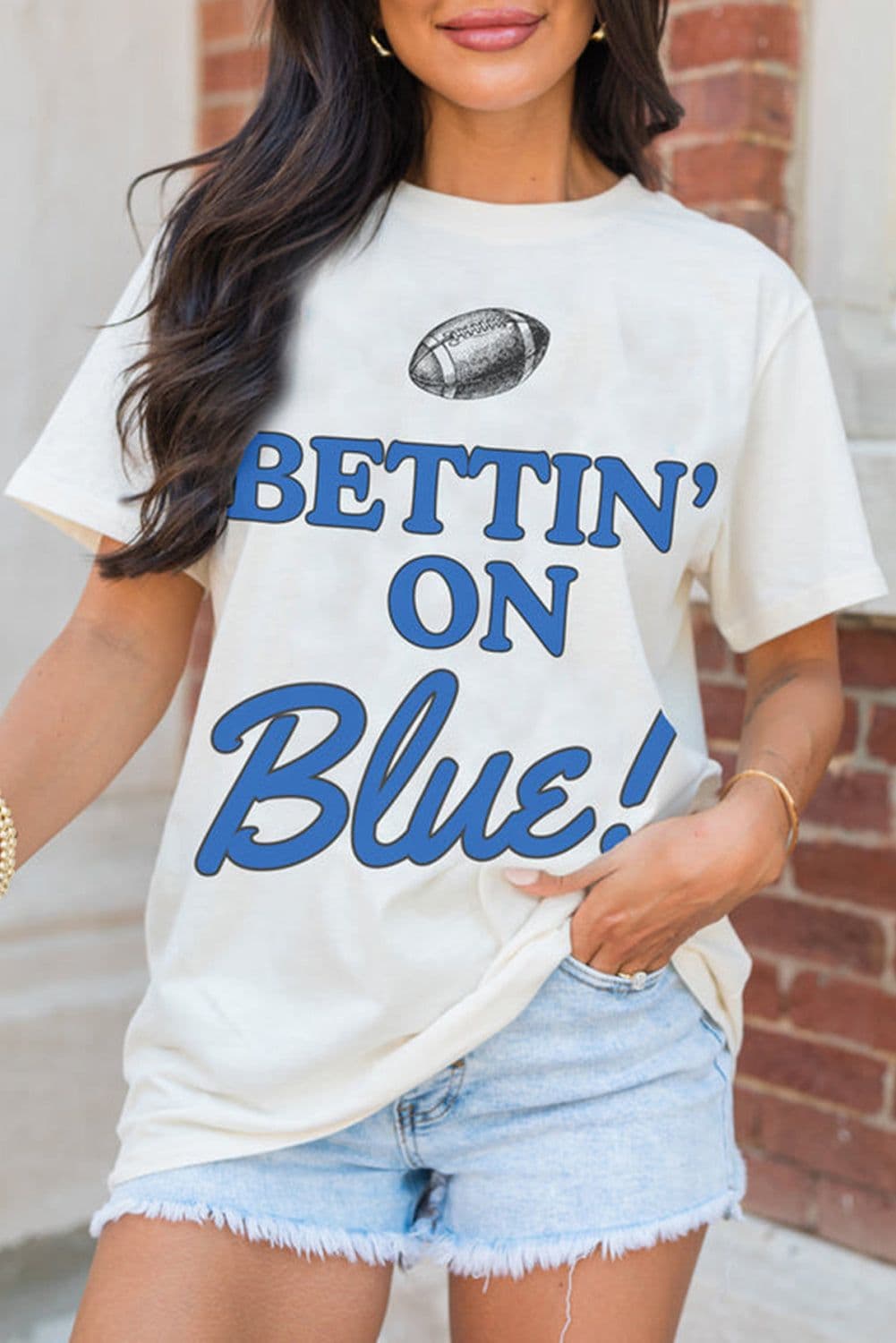 image-Rugby Football Graphic Crewneck T-Shirt - White Blue