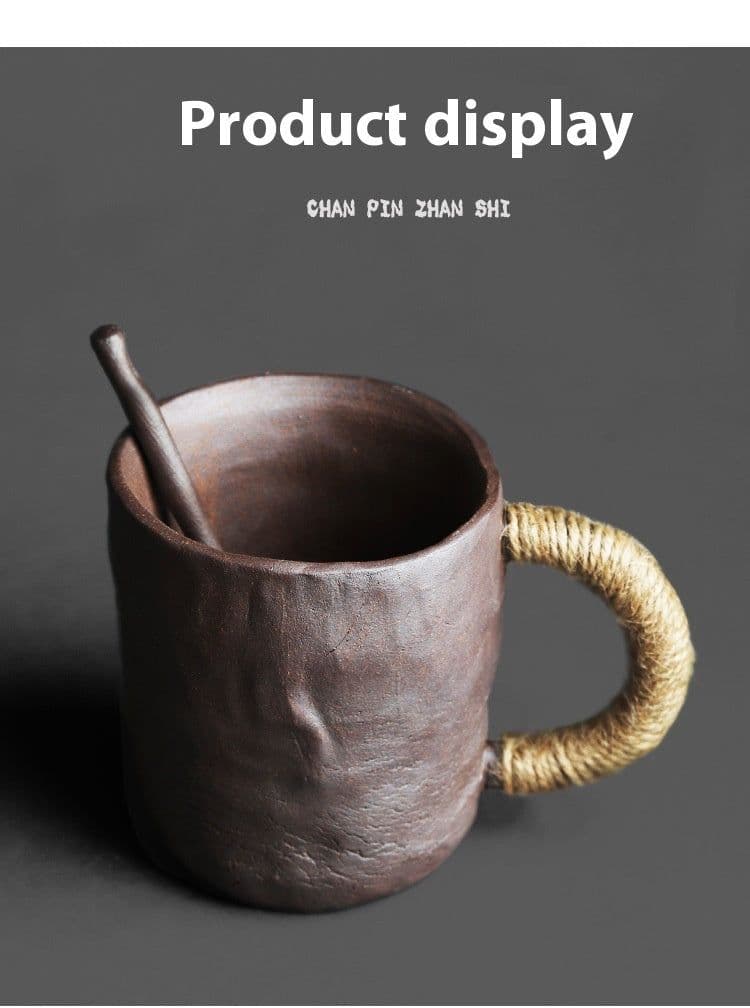 image-Rock Mine Clay Hand-pinching Craft Large Master Water Cup Retro Stoneware Matching Small Soup Spoon
