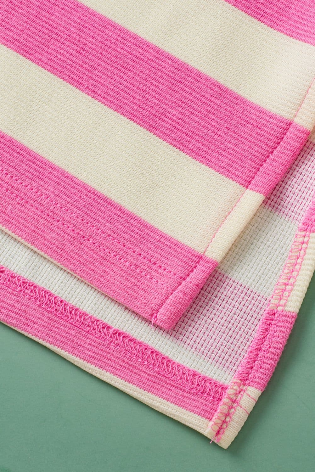 image-Pink Stripe V-Neck Collared Cap Sleeve Top