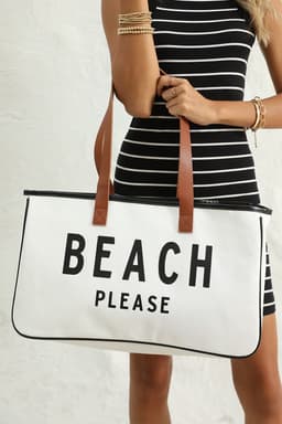 image-Beach Please Canvas Tote Bag - White Large 50cm