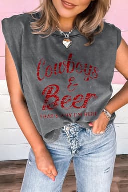 image-Sleet Cowboy & Beer Western Graphic Mineral Wash Tank Top