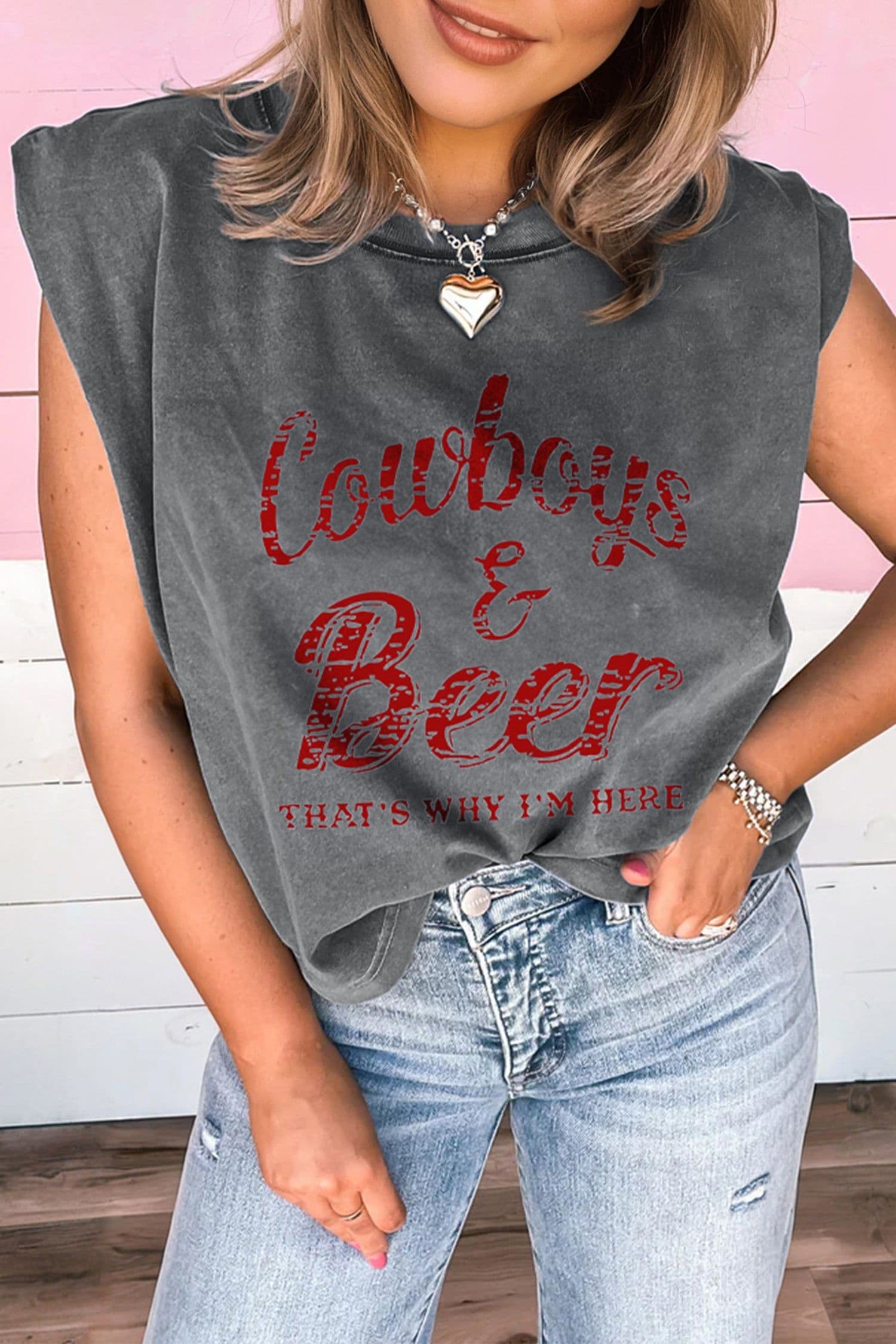 image-Sleet Cowboy & Beer Western Graphic Mineral Wash Tank Top