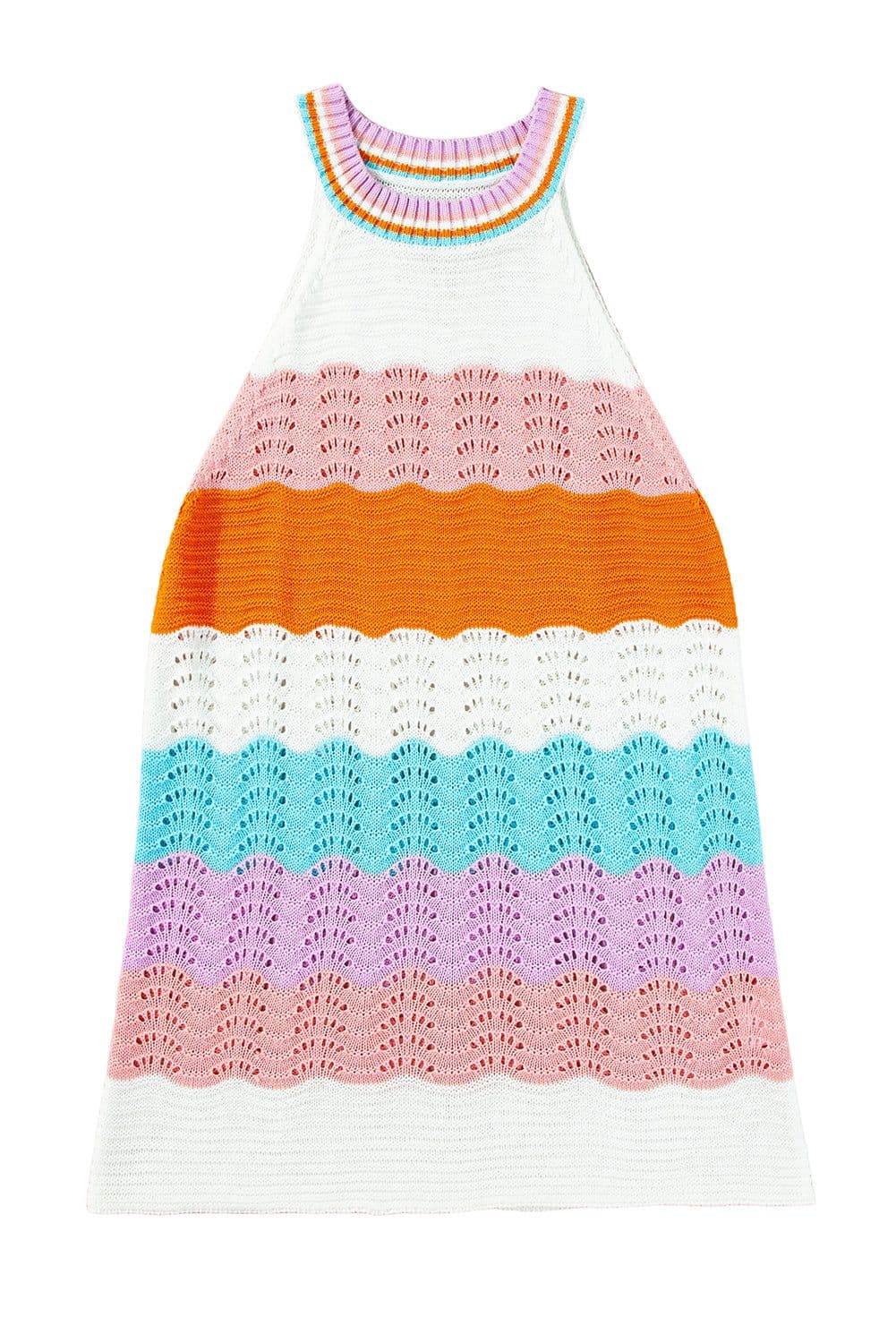 image-Multicolour Wavy Striped Knit Sleeveless Sweater