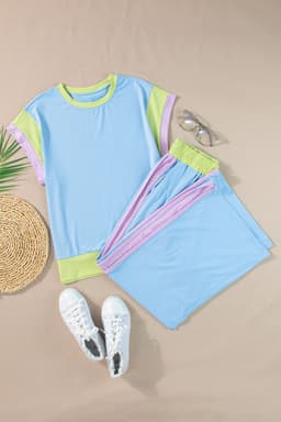 image-Strawberry Pink Color Block Two-Piece Set