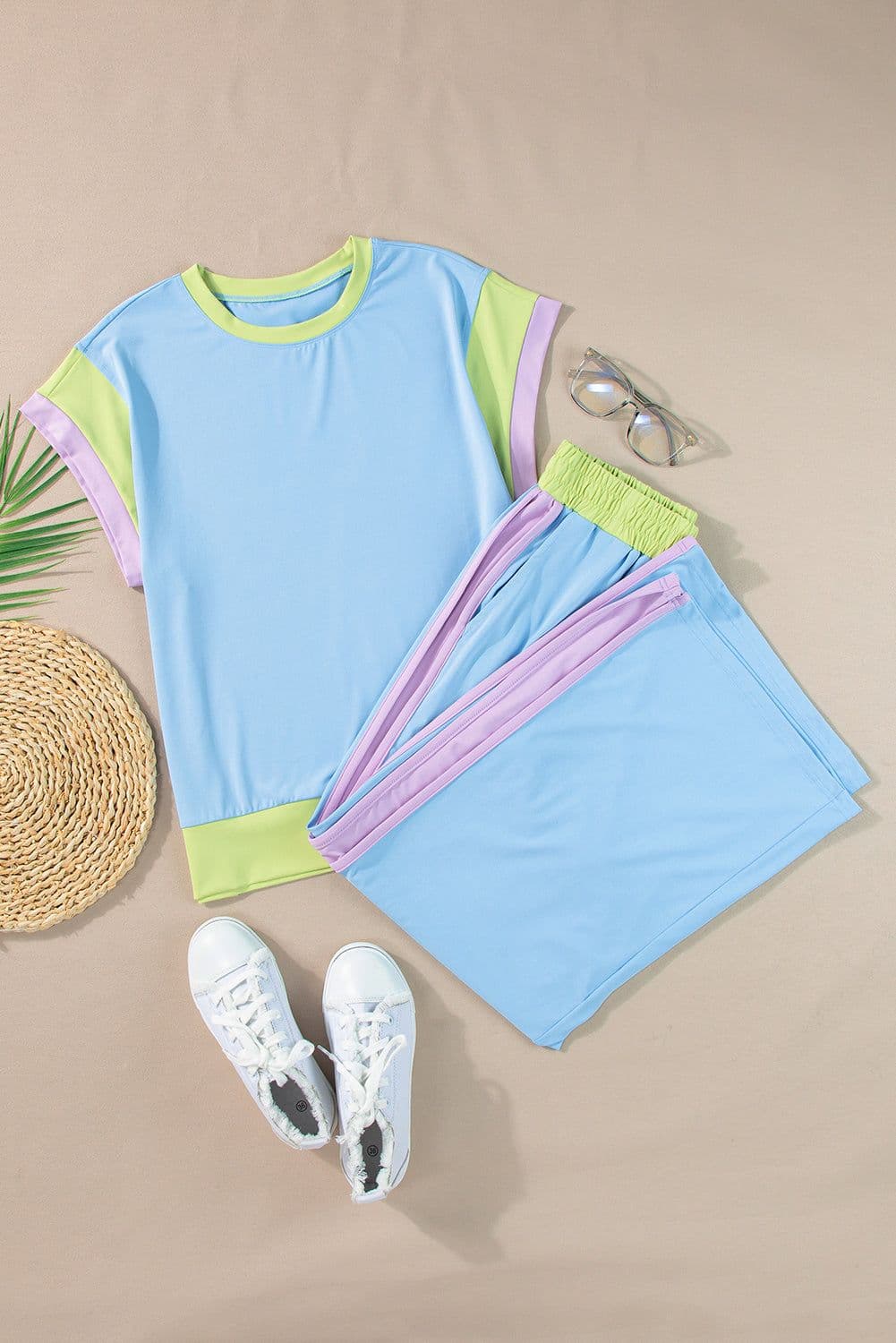 image-Strawberry Pink Color Block Two-Piece Set