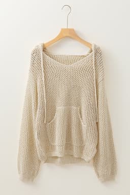 image-Jet Stream Hollow-out Kangaroo Pocket V Neck Hooded Sweater