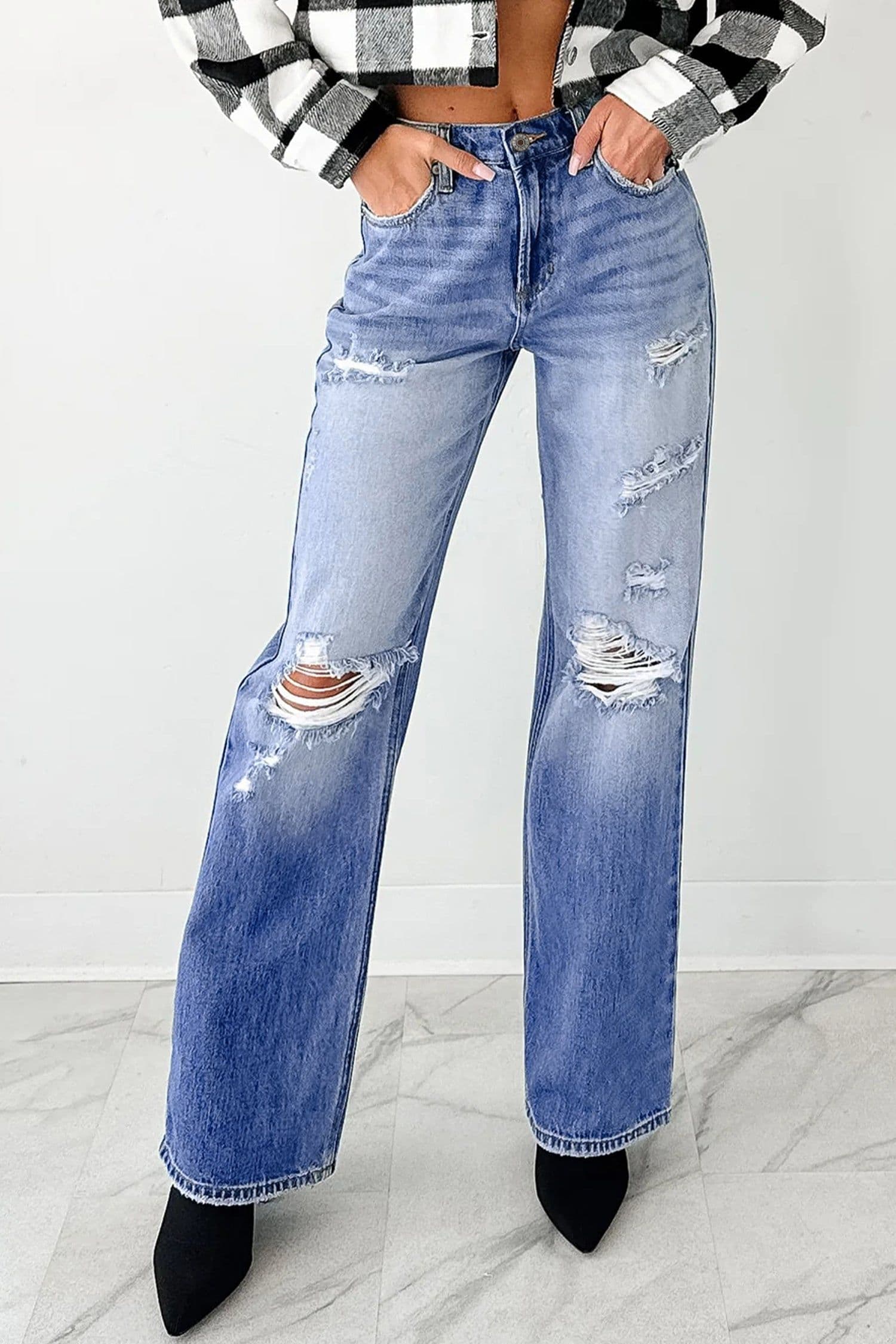 image-Myosotis Mid Rise Distressed Sneak Peek Straight Leg Jeans