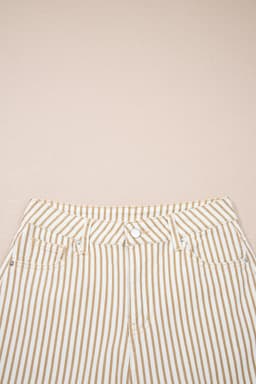 image-Khaki Stripe Casual Barrel Jeans - Striped Denim Pants