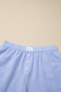 image-Sky Blue Gingham Boxer Shorts Lace Trim